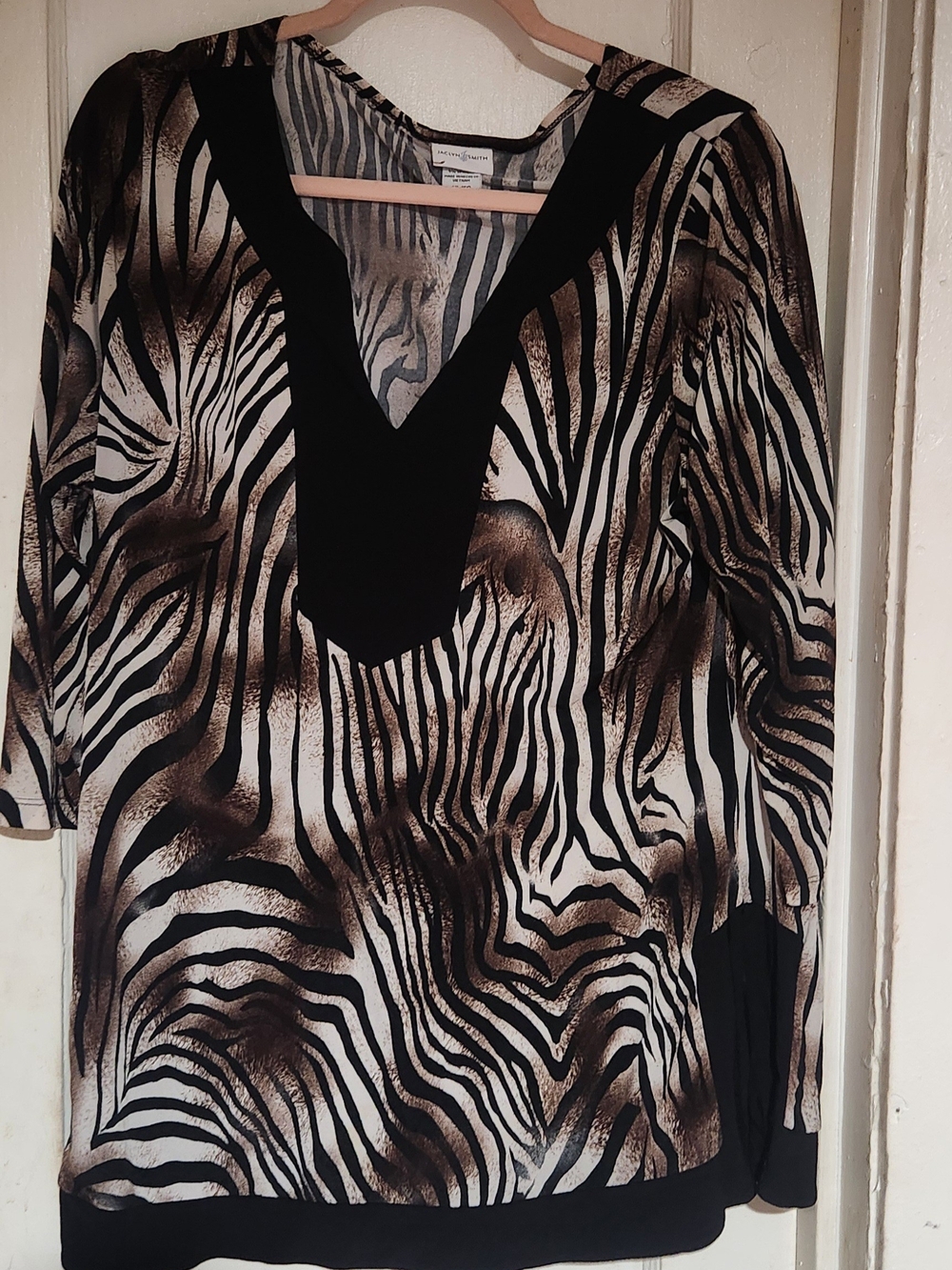 Jaclyn Smith Black and Brown Zebra-Print V-Neck Tunic